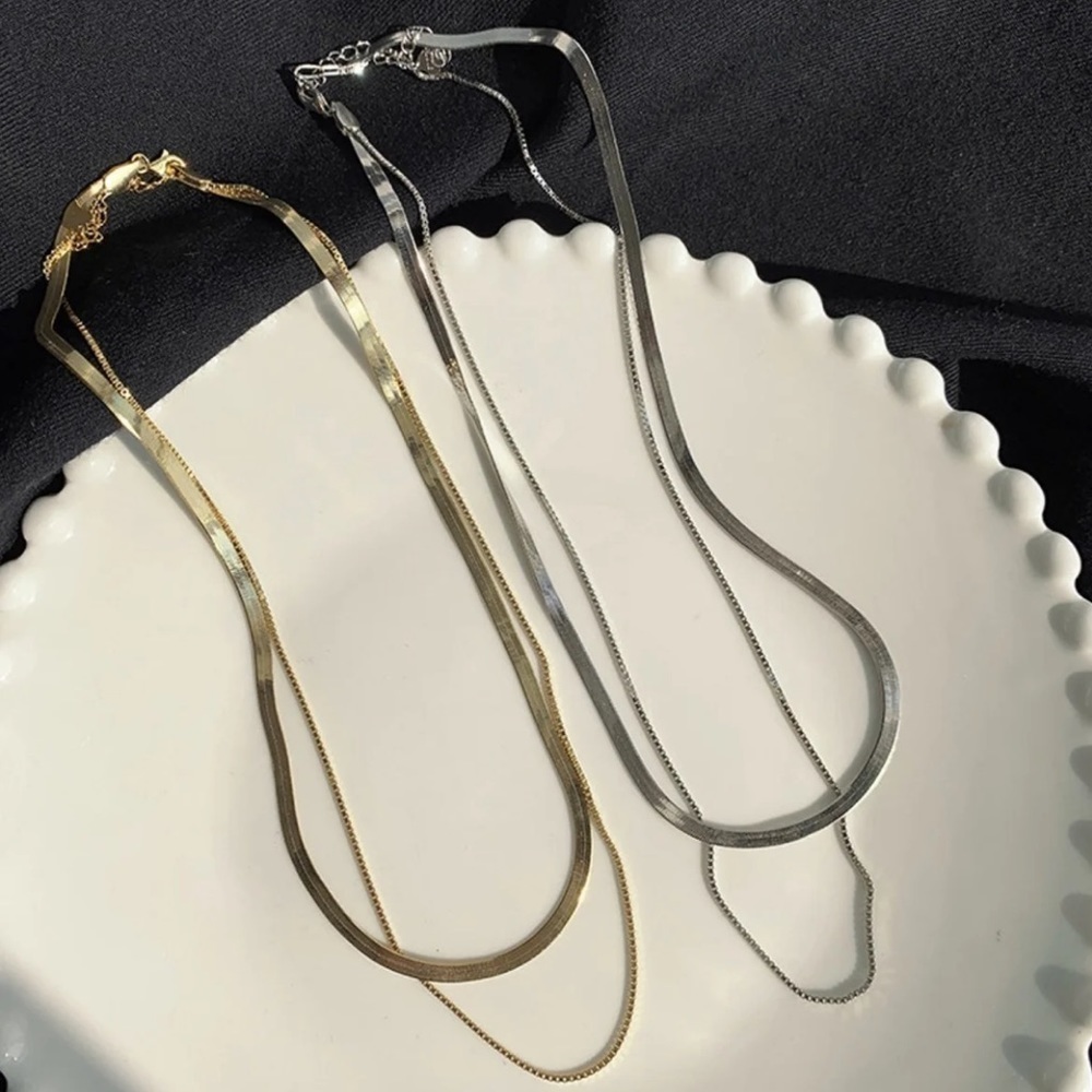 COPY - Sterling Silver Layered Snake Bone Retro Necklace - Picture 2 of 3